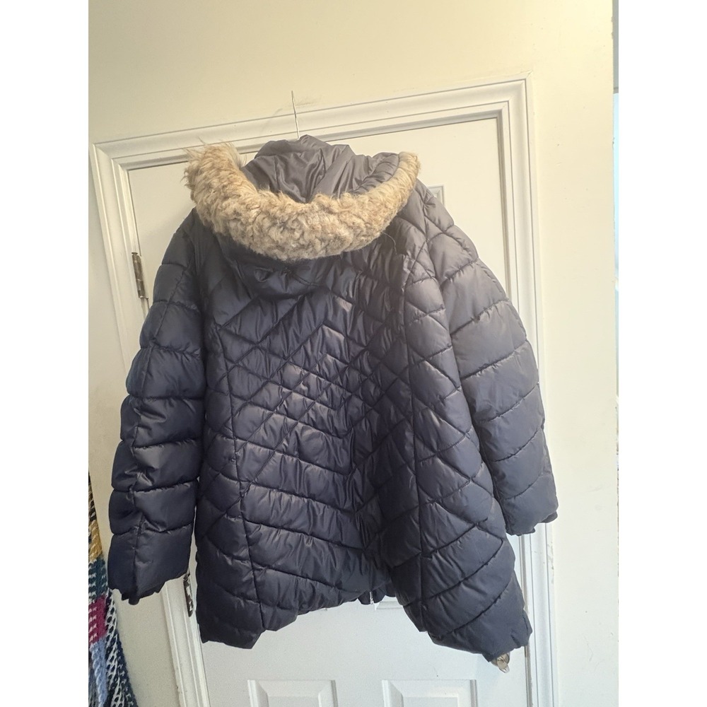 Halitech Women's Hooded Faux Fur Trim Quilted Puffer Coat Navy Blue 2XL - Picture 3 of 5